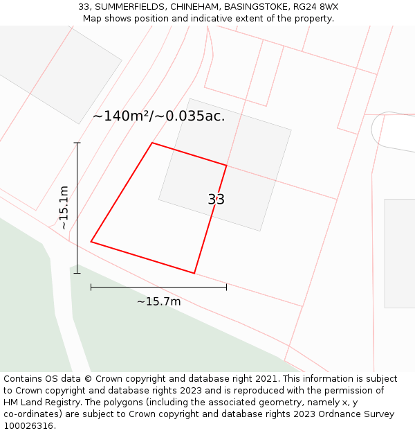 33, SUMMERFIELDS, CHINEHAM, BASINGSTOKE, RG24 8WX: Plot and title map