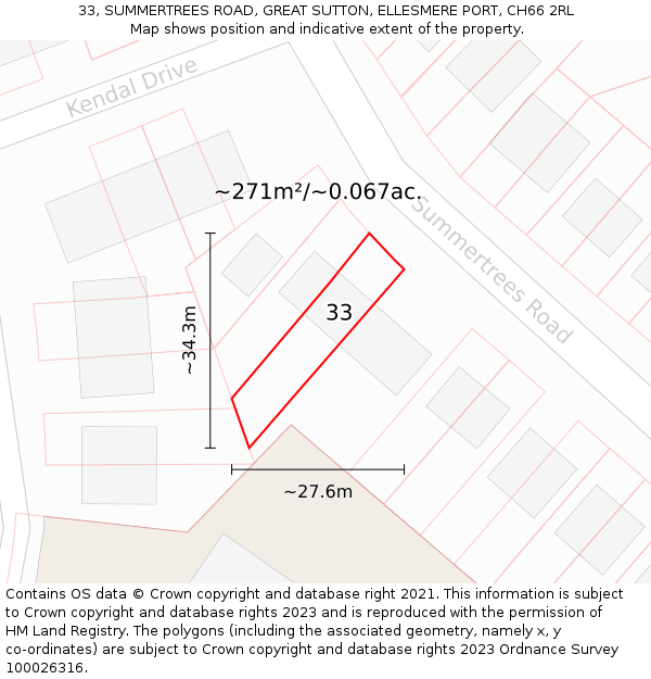 33, SUMMERTREES ROAD, GREAT SUTTON, ELLESMERE PORT, CH66 2RL: Plot and title map
