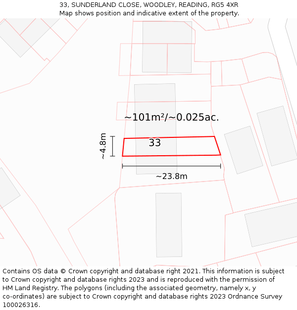 33, SUNDERLAND CLOSE, WOODLEY, READING, RG5 4XR: Plot and title map