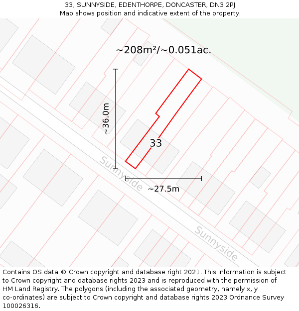 33, SUNNYSIDE, EDENTHORPE, DONCASTER, DN3 2PJ: Plot and title map