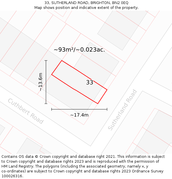 33, SUTHERLAND ROAD, BRIGHTON, BN2 0EQ: Plot and title map
