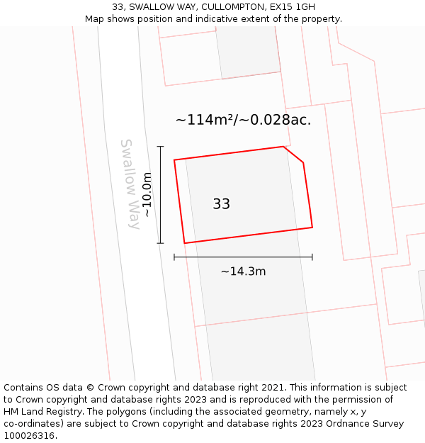 33, SWALLOW WAY, CULLOMPTON, EX15 1GH: Plot and title map