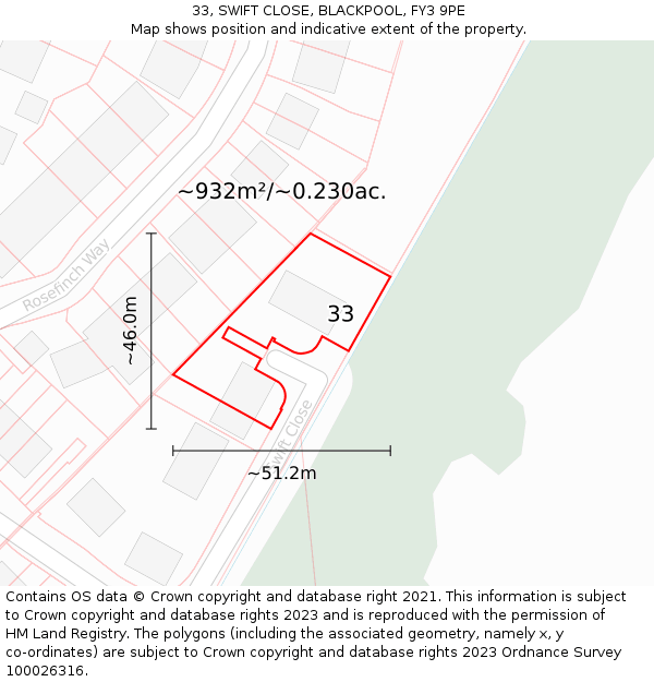 33, SWIFT CLOSE, BLACKPOOL, FY3 9PE: Plot and title map