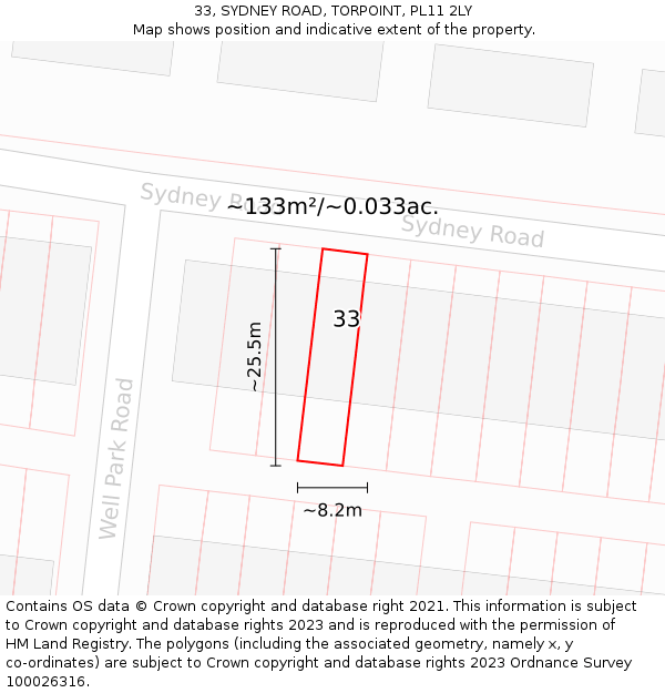 33, SYDNEY ROAD, TORPOINT, PL11 2LY: Plot and title map