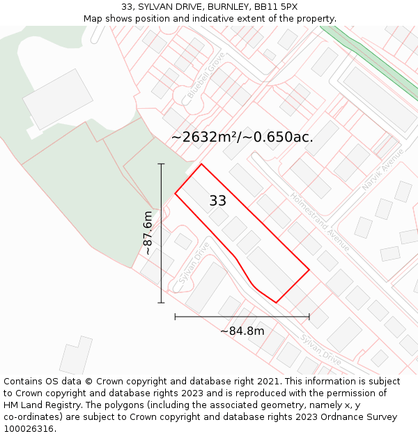33, SYLVAN DRIVE, BURNLEY, BB11 5PX: Plot and title map