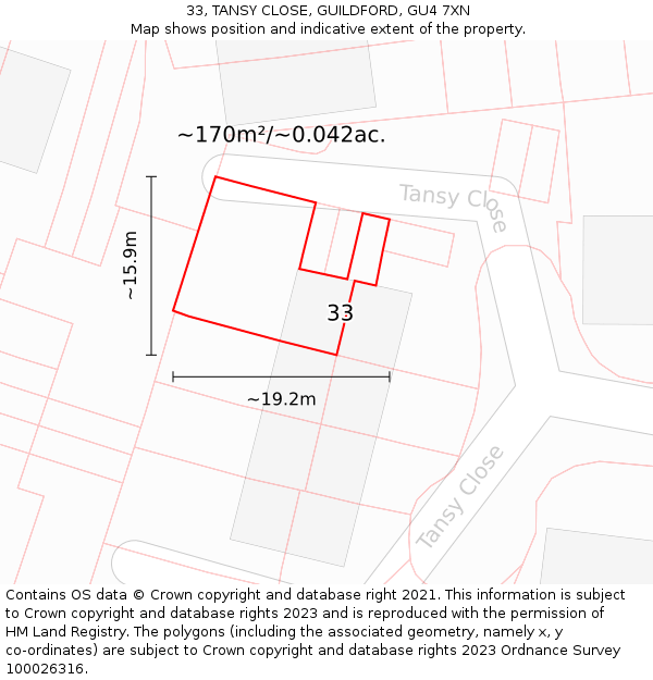 33, TANSY CLOSE, GUILDFORD, GU4 7XN: Plot and title map