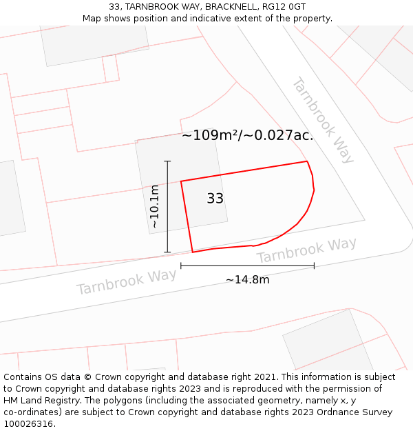 33, TARNBROOK WAY, BRACKNELL, RG12 0GT: Plot and title map