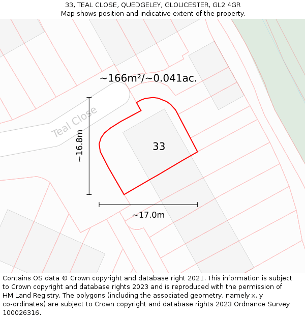 33, TEAL CLOSE, QUEDGELEY, GLOUCESTER, GL2 4GR: Plot and title map