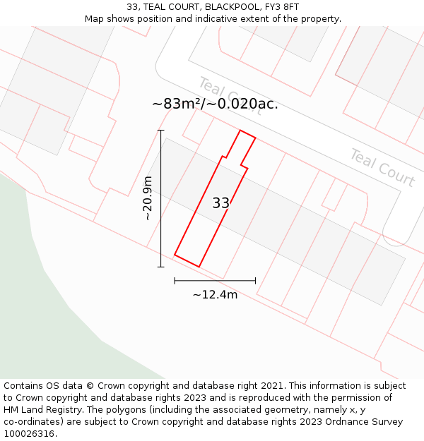 33, TEAL COURT, BLACKPOOL, FY3 8FT: Plot and title map