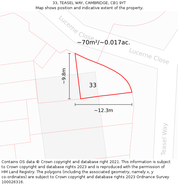 33, TEASEL WAY, CAMBRIDGE, CB1 9YT: Plot and title map