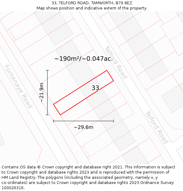 33, TELFORD ROAD, TAMWORTH, B79 8EZ: Plot and title map