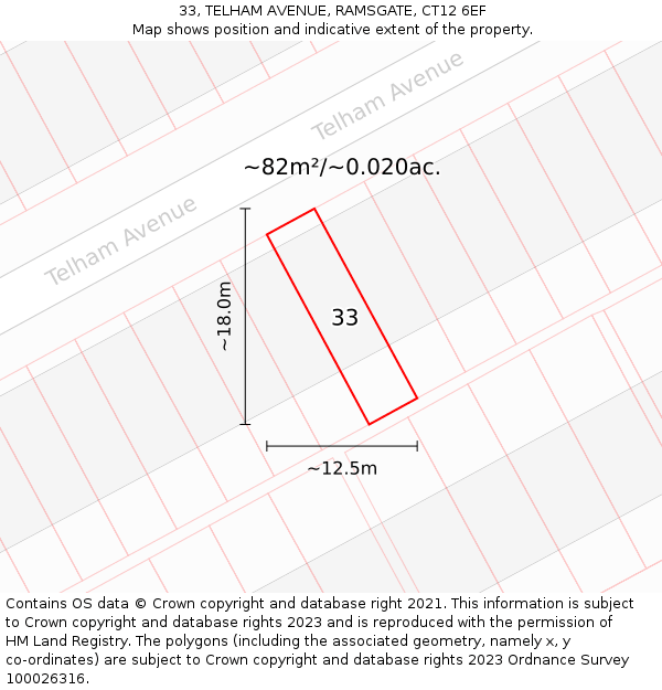 33, TELHAM AVENUE, RAMSGATE, CT12 6EF: Plot and title map