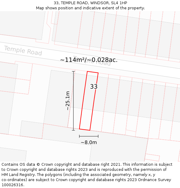 33, TEMPLE ROAD, WINDSOR, SL4 1HP: Plot and title map