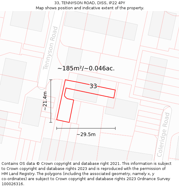 33, TENNYSON ROAD, DISS, IP22 4PY: Plot and title map