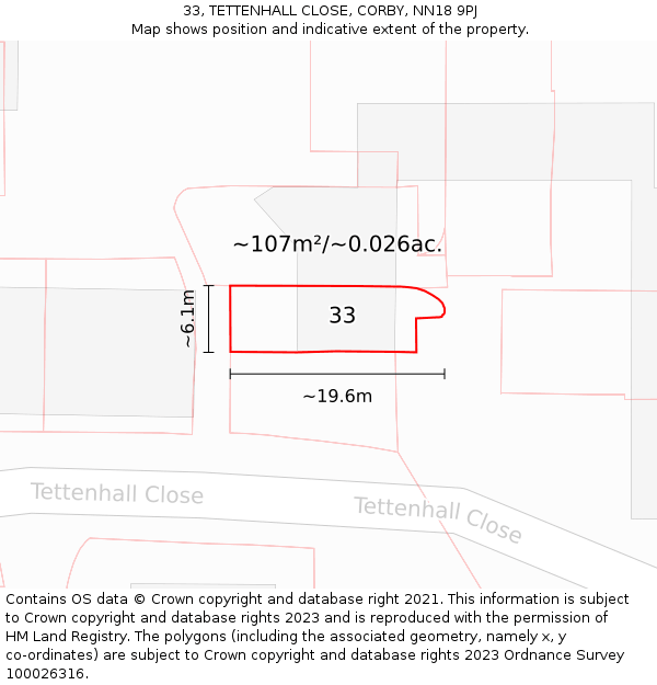 33, TETTENHALL CLOSE, CORBY, NN18 9PJ: Plot and title map