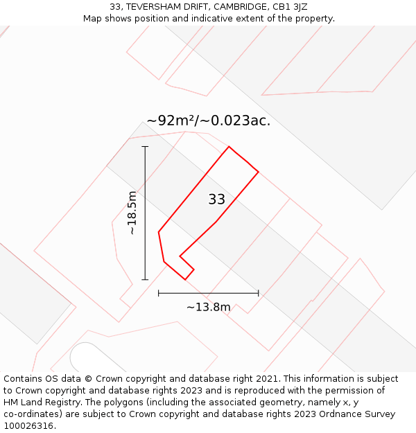 33, TEVERSHAM DRIFT, CAMBRIDGE, CB1 3JZ: Plot and title map