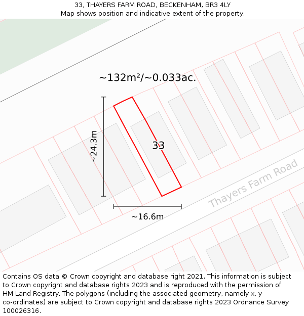 33, THAYERS FARM ROAD, BECKENHAM, BR3 4LY: Plot and title map