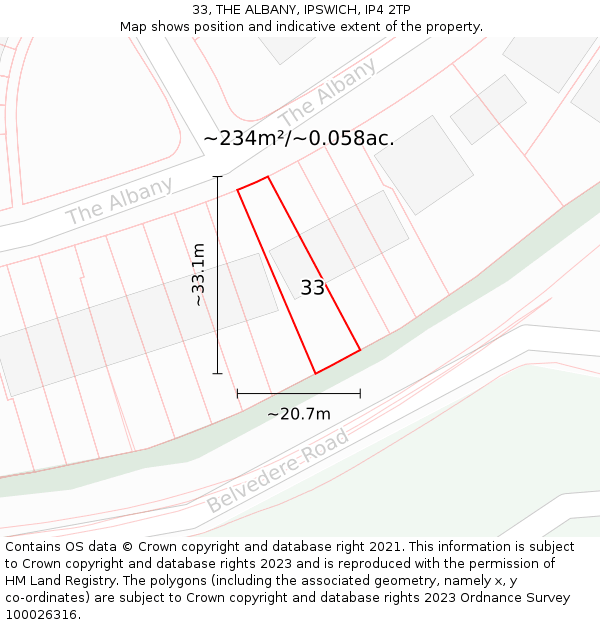 33, THE ALBANY, IPSWICH, IP4 2TP: Plot and title map