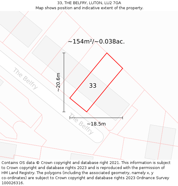 33, THE BELFRY, LUTON, LU2 7GA: Plot and title map