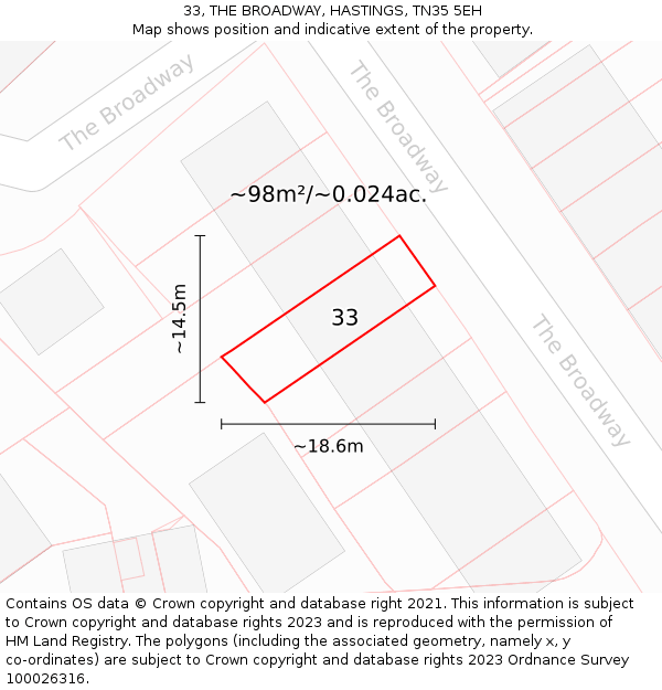 33, THE BROADWAY, HASTINGS, TN35 5EH: Plot and title map