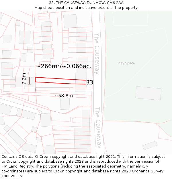 33, THE CAUSEWAY, DUNMOW, CM6 2AA: Plot and title map
