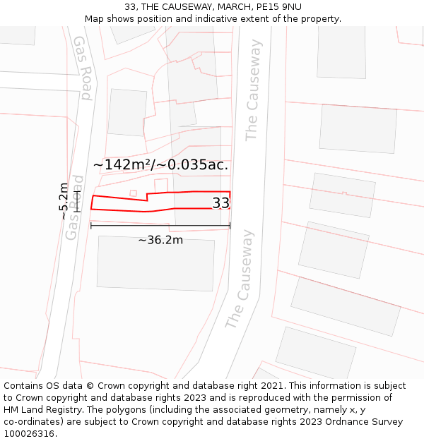 33, THE CAUSEWAY, MARCH, PE15 9NU: Plot and title map