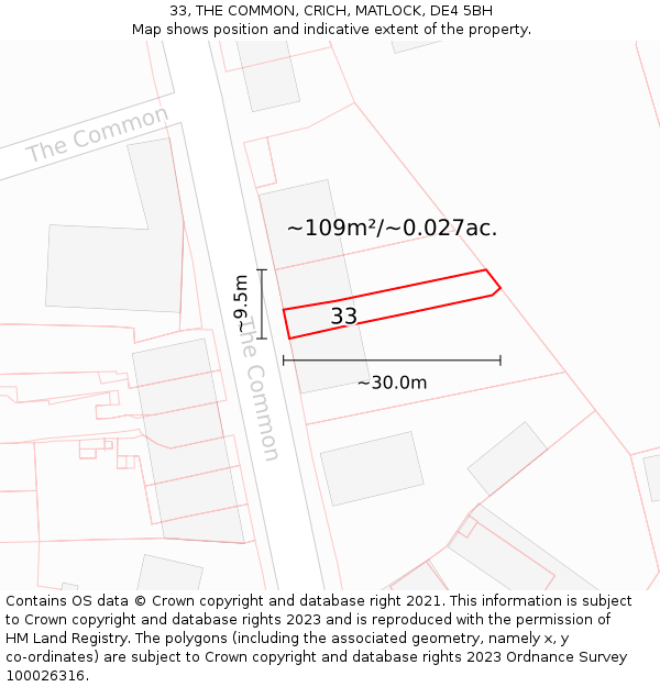 33, THE COMMON, CRICH, MATLOCK, DE4 5BH: Plot and title map