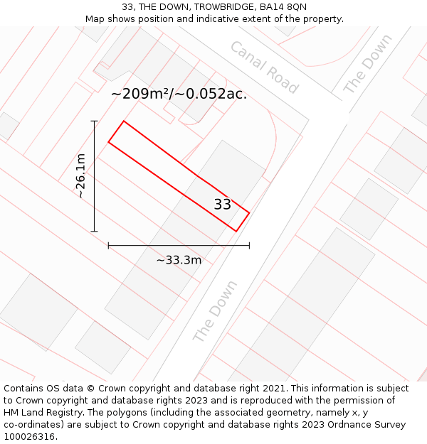 33, THE DOWN, TROWBRIDGE, BA14 8QN: Plot and title map