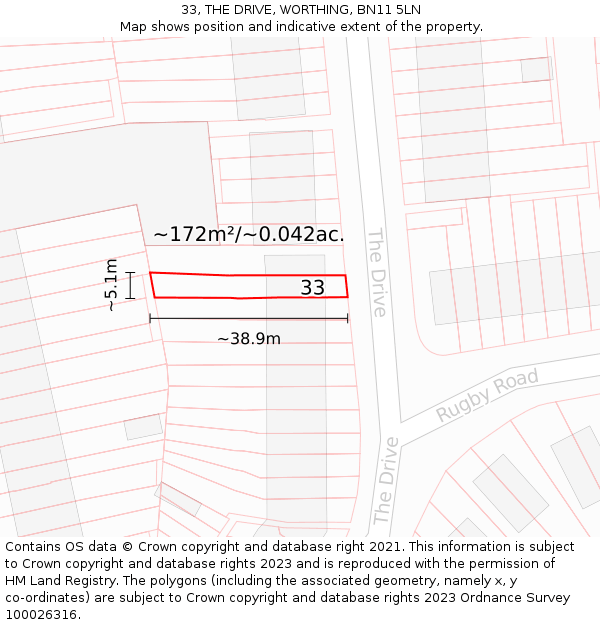 33, THE DRIVE, WORTHING, BN11 5LN: Plot and title map
