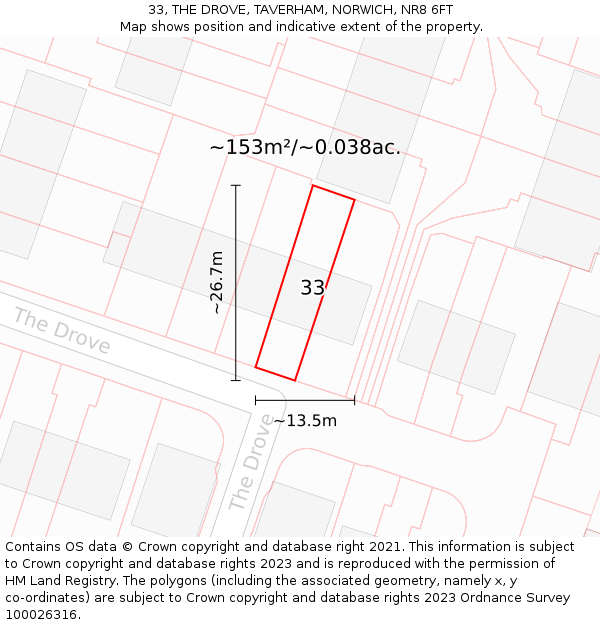 33, THE DROVE, TAVERHAM, NORWICH, NR8 6FT: Plot and title map