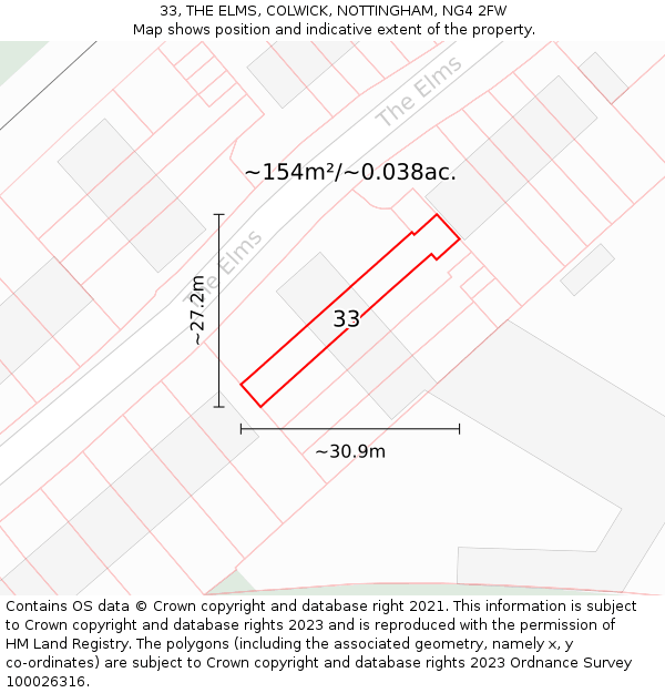 33, THE ELMS, COLWICK, NOTTINGHAM, NG4 2FW: Plot and title map