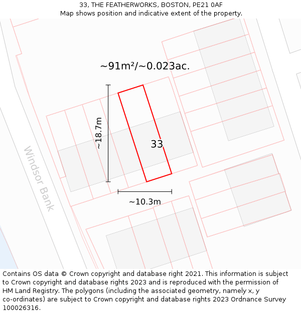 33, THE FEATHERWORKS, BOSTON, PE21 0AF: Plot and title map