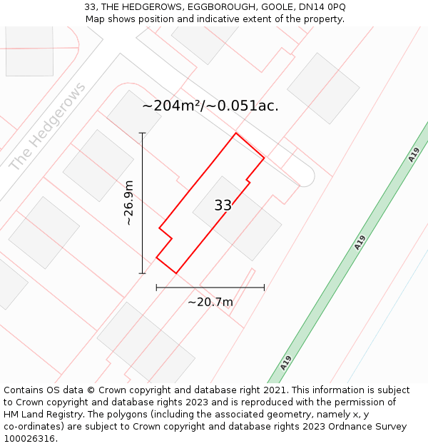 33, THE HEDGEROWS, EGGBOROUGH, GOOLE, DN14 0PQ: Plot and title map