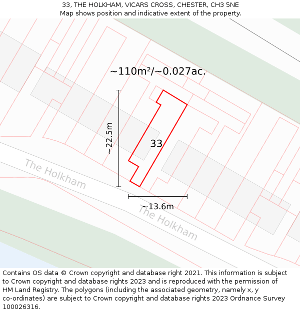 33, THE HOLKHAM, VICARS CROSS, CHESTER, CH3 5NE: Plot and title map