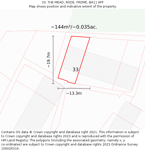 33, THE MEAD, RODE, FROME, BA11 6PF: Plot and title map