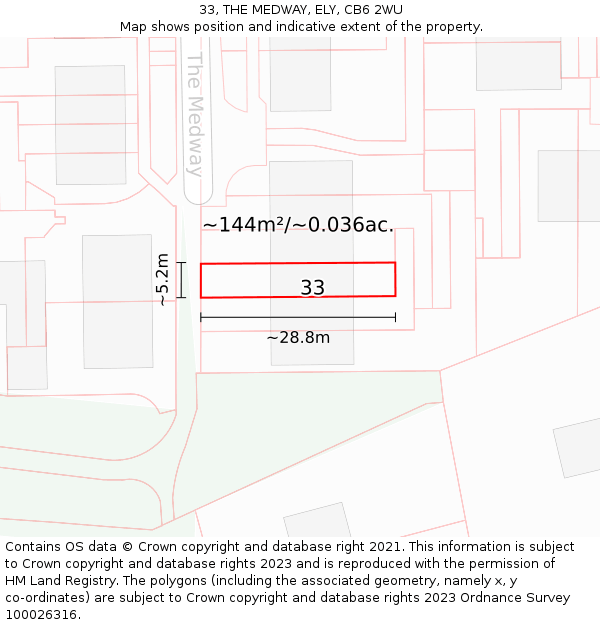33, THE MEDWAY, ELY, CB6 2WU: Plot and title map