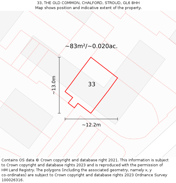 33, THE OLD COMMON, CHALFORD, STROUD, GL6 8HH: Plot and title map