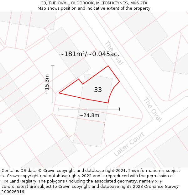33, THE OVAL, OLDBROOK, MILTON KEYNES, MK6 2TX: Plot and title map