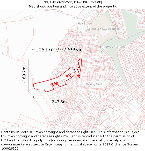33, THE PADDOCK, DAWLISH, EX7 0EJ: Plot and title map