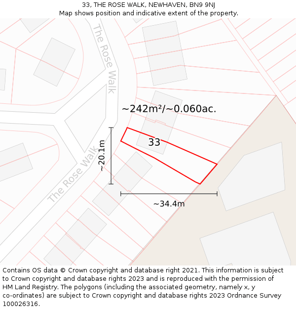33, THE ROSE WALK, NEWHAVEN, BN9 9NJ: Plot and title map