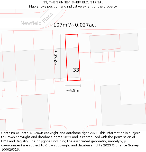 33, THE SPINNEY, SHEFFIELD, S17 3AL: Plot and title map