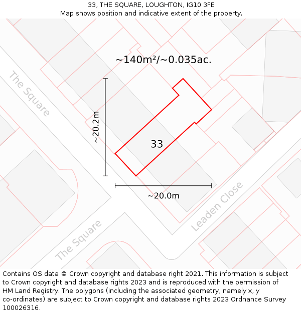 33, THE SQUARE, LOUGHTON, IG10 3FE: Plot and title map