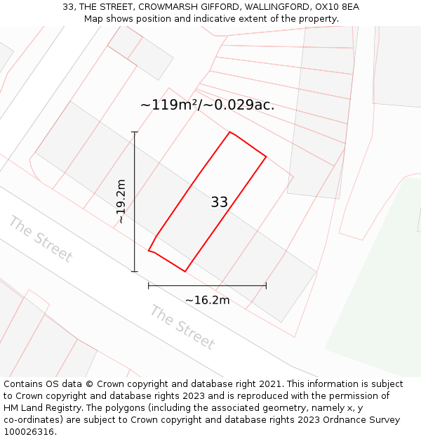 33, THE STREET, CROWMARSH GIFFORD, WALLINGFORD, OX10 8EA: Plot and title map