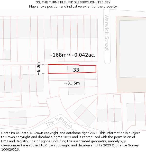 33, THE TURNSTILE, MIDDLESBROUGH, TS5 6BY: Plot and title map
