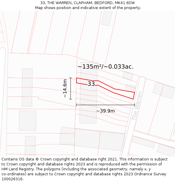 33, THE WARREN, CLAPHAM, BEDFORD, MK41 6DW: Plot and title map