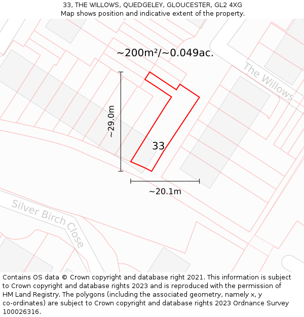 33, THE WILLOWS, QUEDGELEY, GLOUCESTER, GL2 4XG: Plot and title map