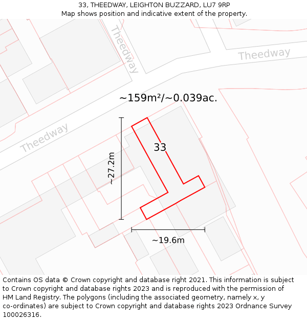 33, THEEDWAY, LEIGHTON BUZZARD, LU7 9RP: Plot and title map