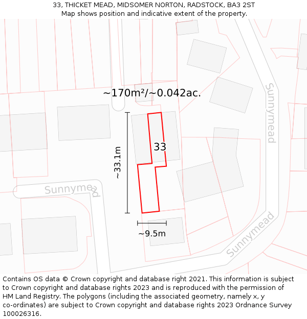 33, THICKET MEAD, MIDSOMER NORTON, RADSTOCK, BA3 2ST: Plot and title map