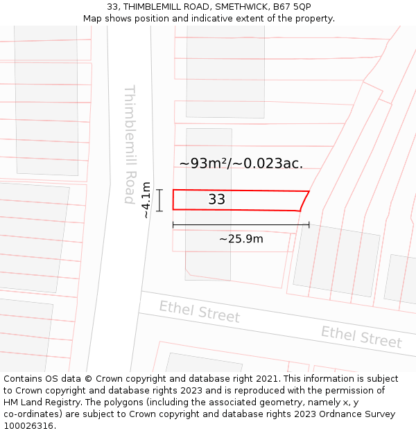 33, THIMBLEMILL ROAD, SMETHWICK, B67 5QP: Plot and title map