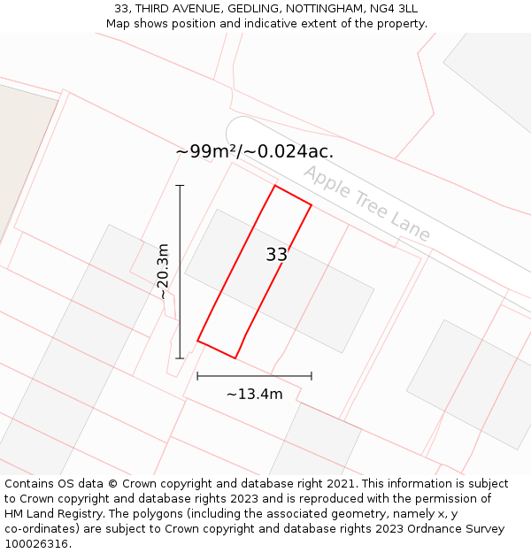 33, THIRD AVENUE, GEDLING, NOTTINGHAM, NG4 3LL: Plot and title map